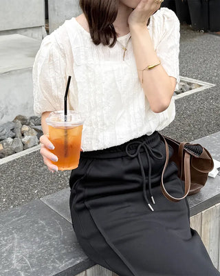 Lace frill blouse set