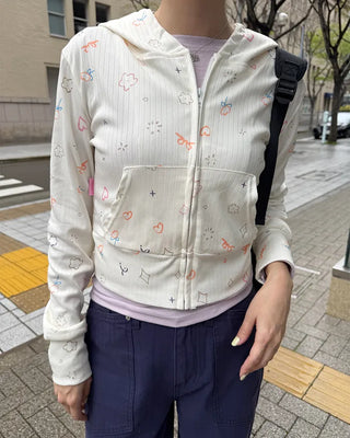 Sketch Pattern Rib Zip-Up Hoodie