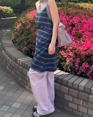 Two-tone striped mini camisole dress