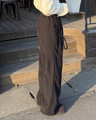 Belted back elastic waist slacks