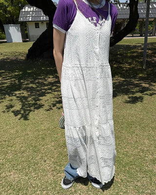 Camisole button lace maxi dress