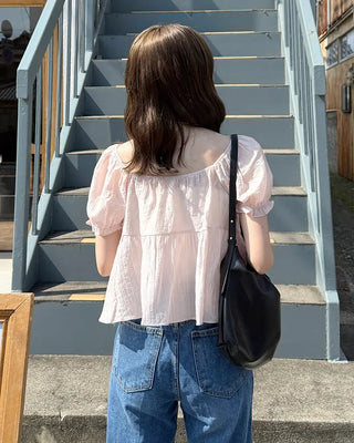 Ribbon string tiered blouse