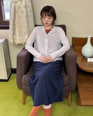 Elastic waist ribbed long skirt