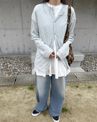 Round neck ribbed cardigan