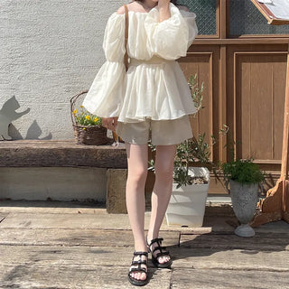 Off-shoulder chiffon blouse dress