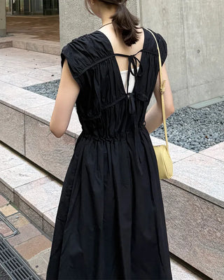 V-neck shirred long dress