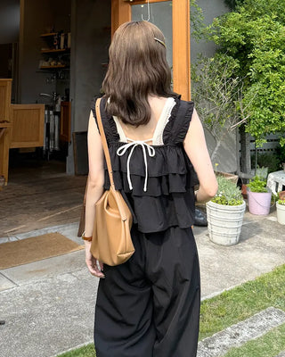 Tiered Sleeveless Banding Pants Set