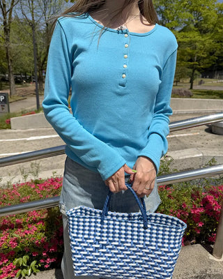 Henley neck long-sleeve T-shirt