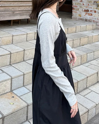 V-neck button slip long dress