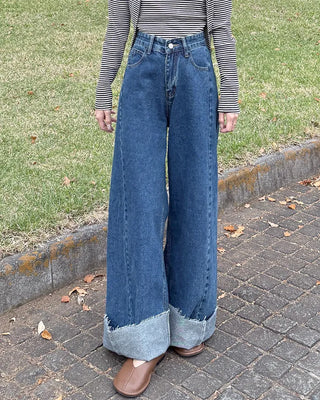 Side pintuck wide denim pants
