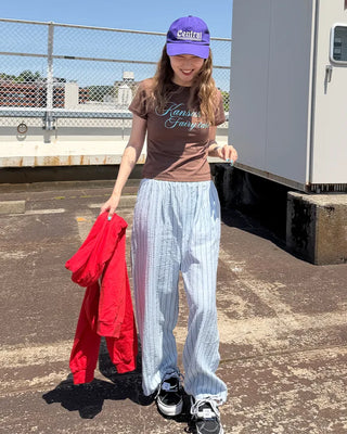 Striped Wide Wrinkle Easy Pants