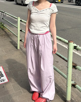 Colorful pintuck wide-leg pants