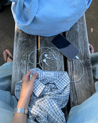 Seersucker check long-sleeved shirt