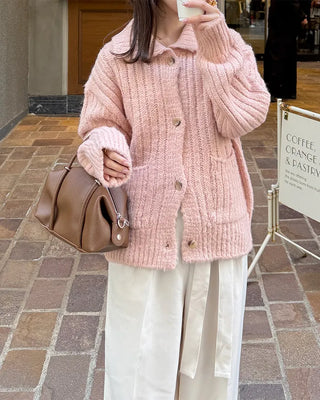 Ribbed Collar Pocket Cardigan