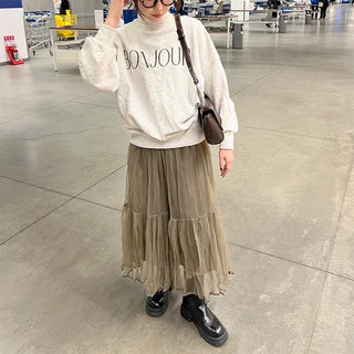 Chiffon wrinkle long skirt