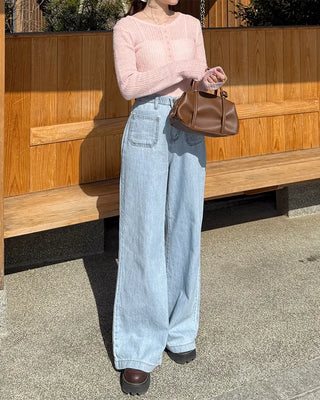 Half-open button ribbed knit