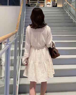 Shirred dress with strings
