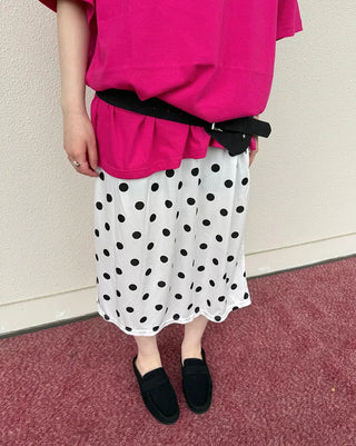 Elastic waist polka dot midi skirt