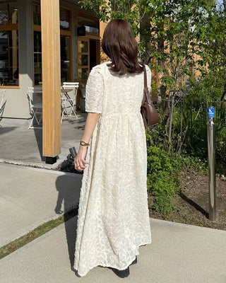 Flower Pattern Puff Long Dress
