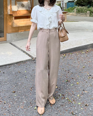 Ruffle Point Short-Sleeve Blouse