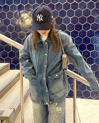 Denim midi zip-up jacket