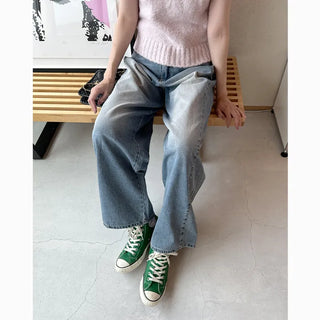 Side pintuck wide denim pants