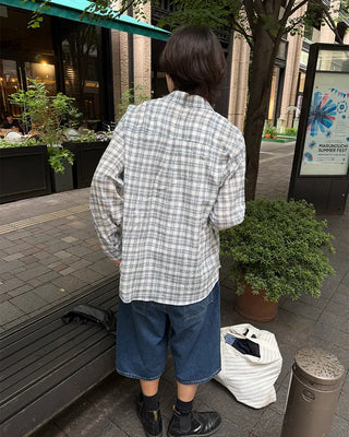 Gingham check point long-sleeved shirt