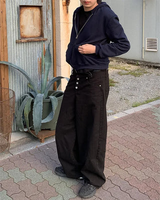 Metallic studded black wide-leg pants