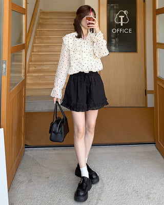 Neck strap ruffle chiffon blouse