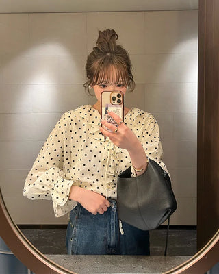 Polka dot frill blouse