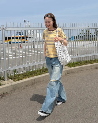Distressed wide-fit denim pants