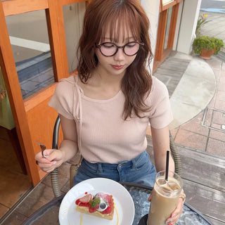 Asymmetrical Ribbon Short-Sleeve Knit