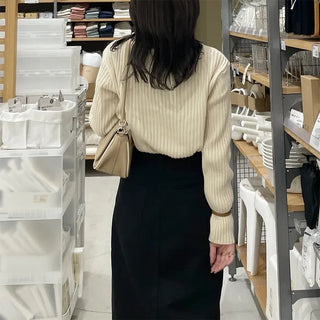 Ribbed Asymmetrical Neck Knit