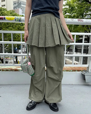 Pleated skirt wide slacks