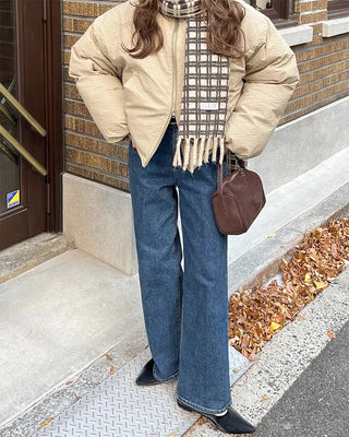 Big check fringe scarf