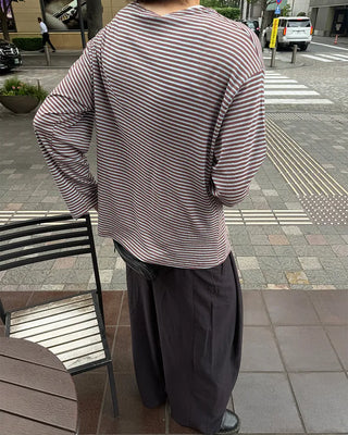 Striped boat neck summer long-sleeve T-shirt