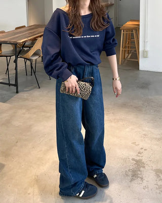 Lettering One-Shoulder Sweatshirt