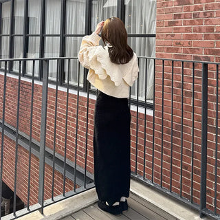 Double ruffle knit cardigan