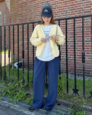 Suede stripe elastic waist pants