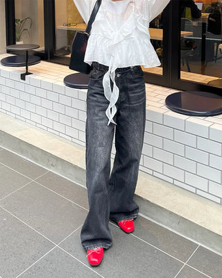 Wrap Point Wash Wide Denim Pants