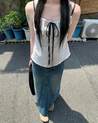 Two-tone striped gathered camisole