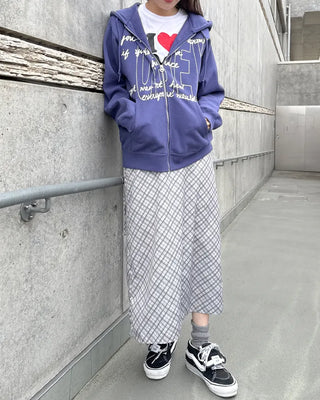 Checked long skirt