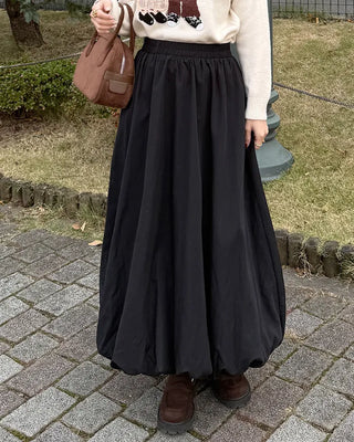 Balloon long elastic waist skirt