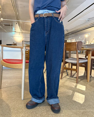 Wide-fit low-rise denim pants