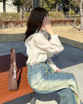 Frilled ribbon blouse