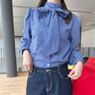 High-neck tie blouse