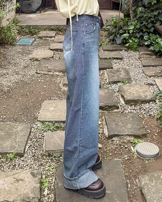 Striped detail denim pants