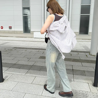 Washed wide denim pants