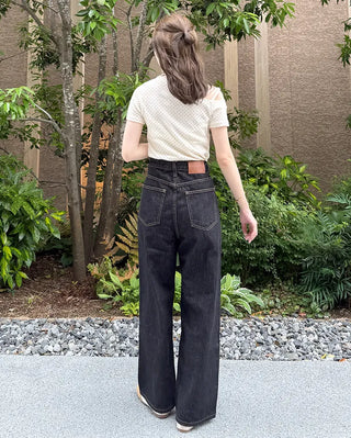 Dot Asymmetric Off-Shoulder Short-Sleeve T-Shirt