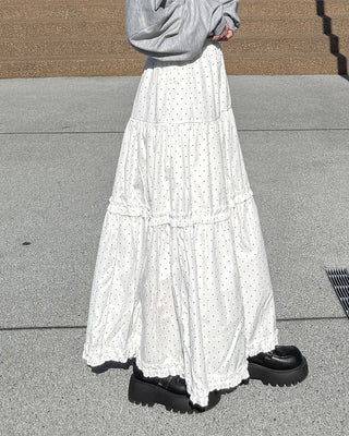 Frilled polka dot long skirt